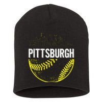 Pittsburgh Baseball Cityscape Distressed Short Acrylic Beanie