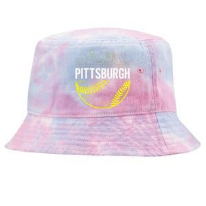 Pittsburgh Baseball Cityscape Distressed Tie-Dyed Bucket Hat