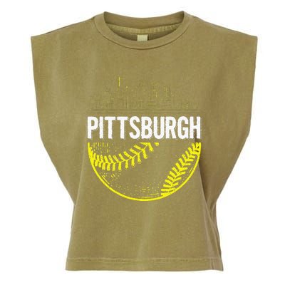 Pittsburgh Baseball Cityscape Distressed Garment-Dyed Women's Muscle Tee