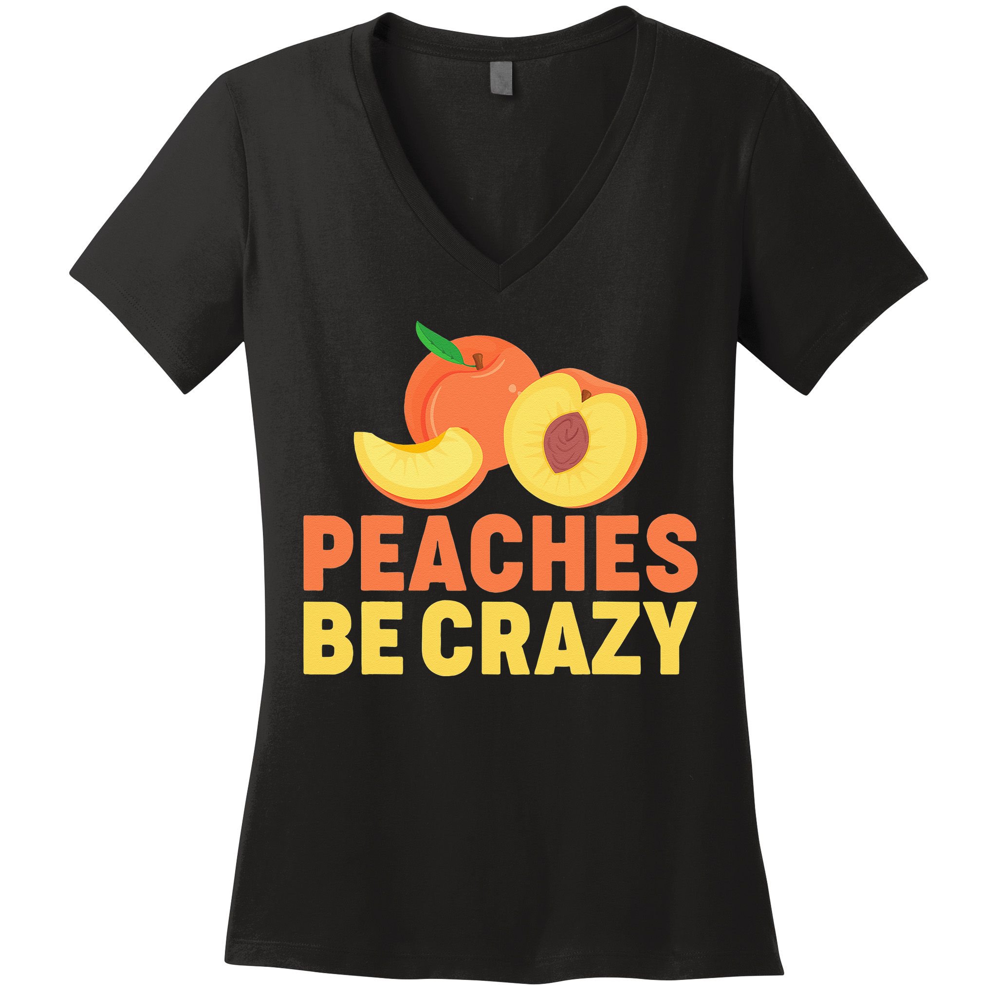 Peaches Be Crazy Funny Peach Pun Fruit Georgia Iced Tea Women's V-Neck T-Shirt