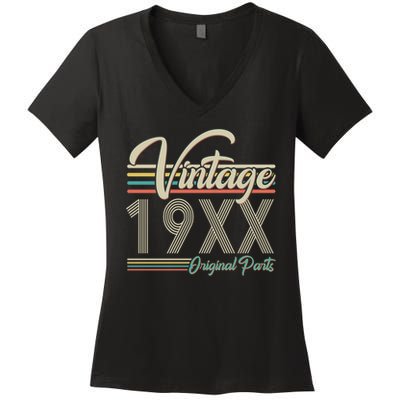 Personalize Birthday Custom Year Retro Vintage Women's V-Neck T-Shirt