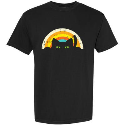 Peeping Black Cat Rainbow Vintage Halloween Garment-Dyed Heavyweight T-Shirt