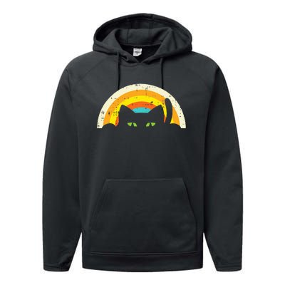 Peeping Black Cat Rainbow Vintage Halloween Performance Fleece Hoodie