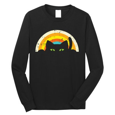 Peeping Black Cat Rainbow Vintage Halloween Long Sleeve Shirt