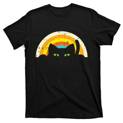 Peeping Black Cat Rainbow Vintage Halloween T-Shirt