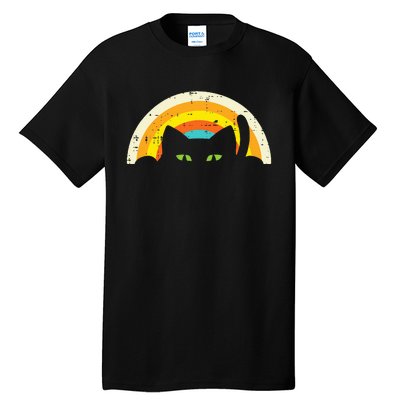 Peeping Black Cat Rainbow Vintage Halloween Tall T-Shirt