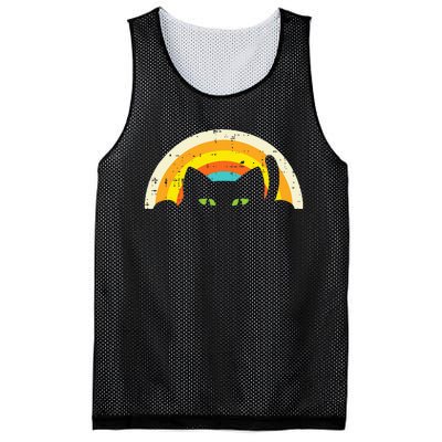 Peeping Black Cat Rainbow Vintage Halloween Mesh Reversible Basketball Jersey Tank