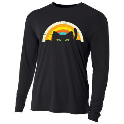 Peeping Black Cat Rainbow Vintage Halloween Cooling Performance Long Sleeve Crew