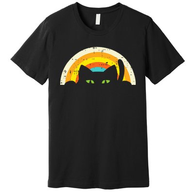 Peeping Black Cat Rainbow Vintage Halloween Premium T-Shirt