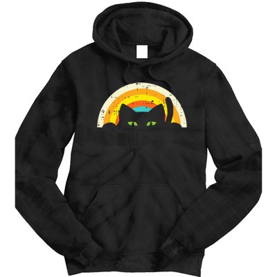 Peeping Black Cat Rainbow Vintage Halloween Tie Dye Hoodie