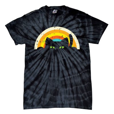 Peeping Black Cat Rainbow Vintage Halloween Tie-Dye T-Shirt