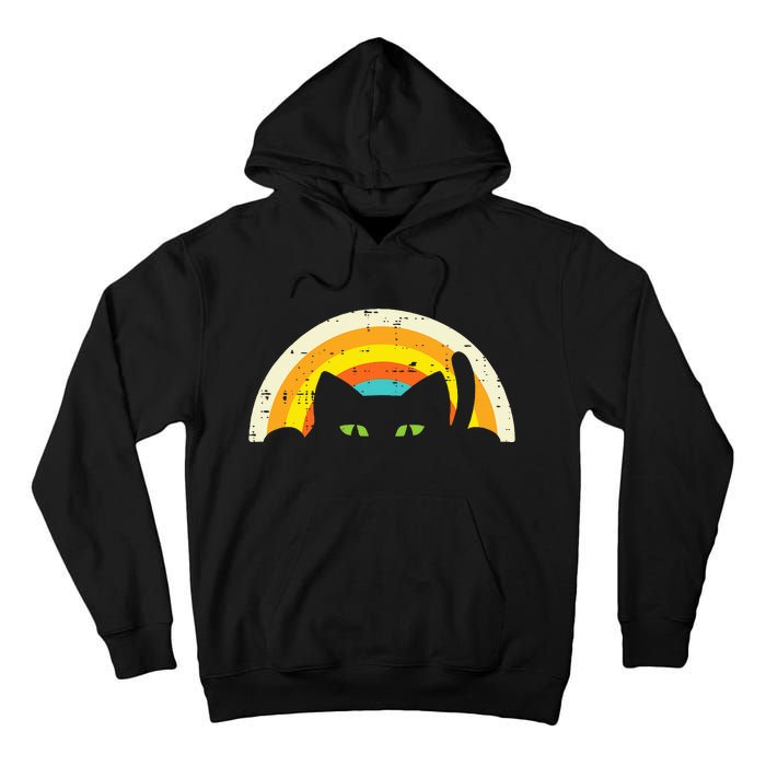 Peeping Black Cat Rainbow Vintage Halloween Tall Hoodie