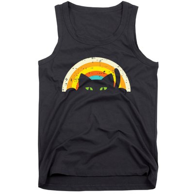 Peeping Black Cat Rainbow Vintage Halloween Tank Top