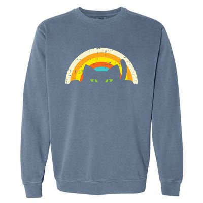 Peeping Black Cat Rainbow Vintage Halloween Garment-Dyed Sweatshirt