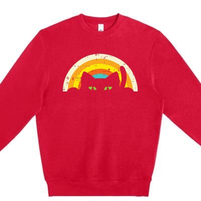 Peeping Black Cat Rainbow Vintage Halloween Premium Crewneck Sweatshirt