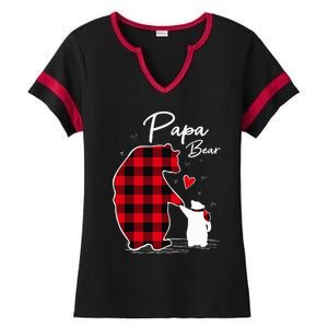 Papa Bear Christmas Pajama Red Plaid Buffalo Family Ladies Halftime Notch Neck Tee