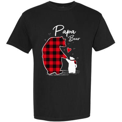 Papa Bear Christmas Pajama Red Plaid Buffalo Family Garment-Dyed Heavyweight T-Shirt