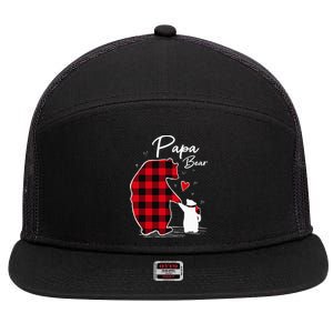 Papa Bear Christmas Pajama Red Plaid Buffalo Family 7 Panel Mesh Trucker Snapback Hat