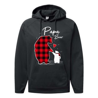 Papa Bear Christmas Pajama Red Plaid Buffalo Family Performance Fleece Hoodie