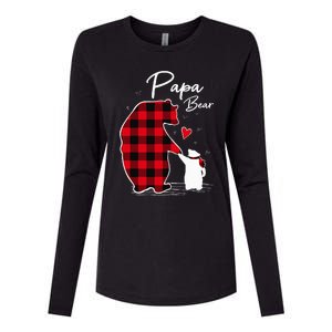 Papa Bear Christmas Pajama Red Plaid Buffalo Family Womens Cotton Relaxed Long Sleeve T-Shirt