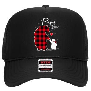 Papa Bear Christmas Pajama Red Plaid Buffalo Family High Crown Mesh Back Trucker Hat