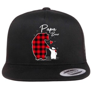 Papa Bear Christmas Pajama Red Plaid Buffalo Family Flat Bill Trucker Hat