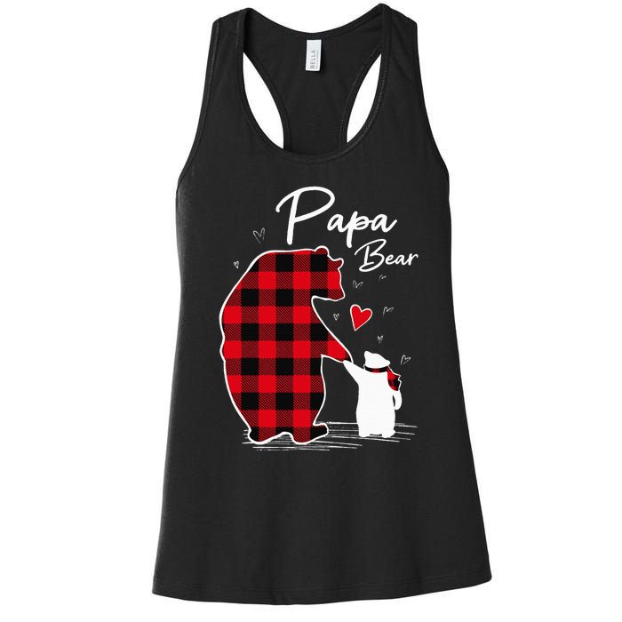 Papa Bear Christmas Pajama Red Plaid Buffalo Family Women's Racerback Tank