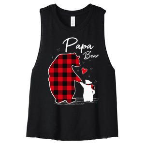 Papa Bear Christmas Pajama Red Plaid Buffalo Family Women's Racerback Cropped Tank