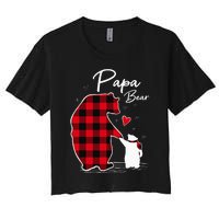 Papa Bear Christmas Pajama Red Plaid Buffalo Family Women's Crop Top Tee