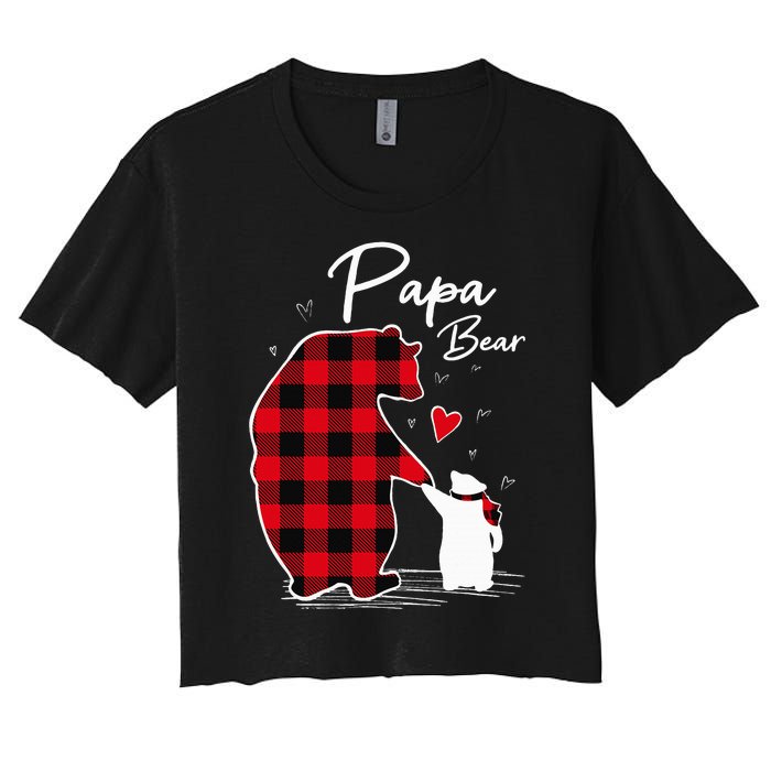 Papa Bear Christmas Pajama Red Plaid Buffalo Family Women's Crop Top Tee