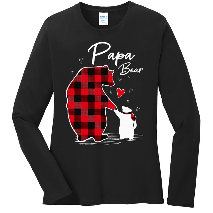 Papa Bear Christmas Pajama Red Plaid Buffalo Family Ladies Long Sleeve Shirt