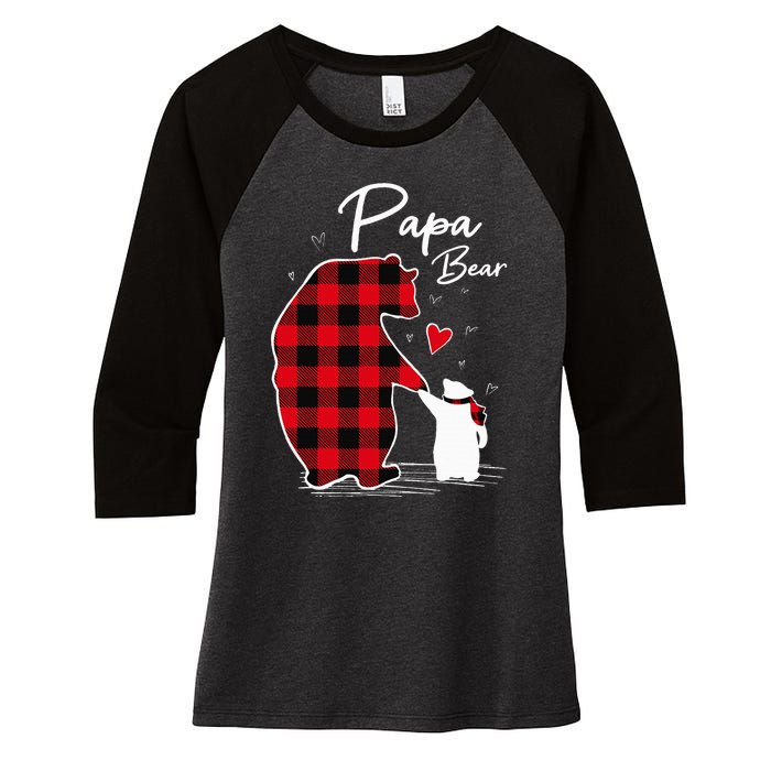 Papa Bear Christmas Pajama Red Plaid Buffalo Family Women's Tri-Blend 3/4-Sleeve Raglan Shirt