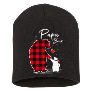 Papa Bear Christmas Pajama Red Plaid Buffalo Family Short Acrylic Beanie