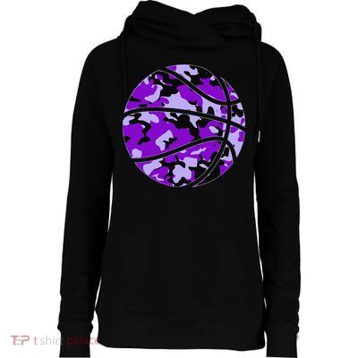 Purple Basketball Camo Purple Camouflage Basketball Womens Funnel Neck Pullover Hood
