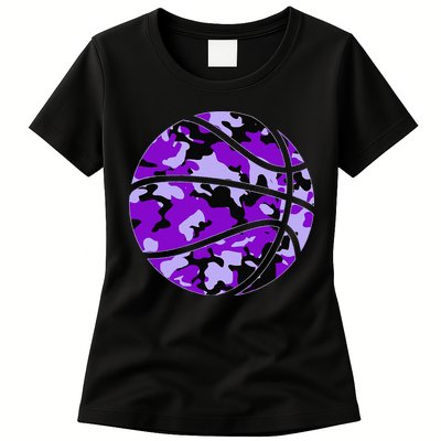 Purple Basketball Camo Purple Camouflage Basketball Womens T-Shirt