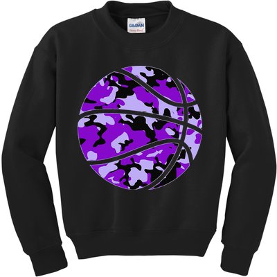 Purple Basketball Camo Purple Camouflage Basketball Kids Sweatshirt