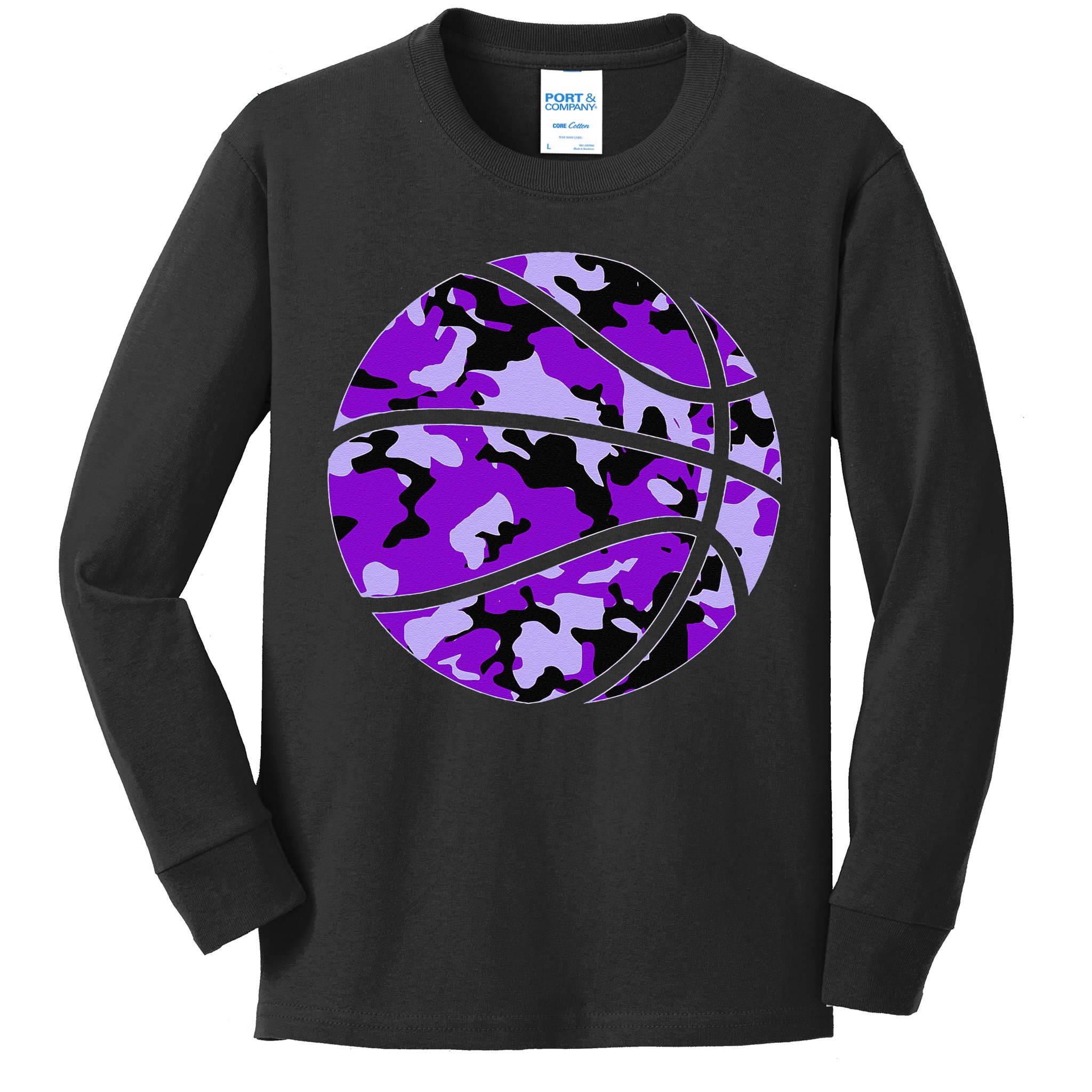 Purple Basketball Camo Purple Camouflage Basketball Kids Long Sleeve Shirt