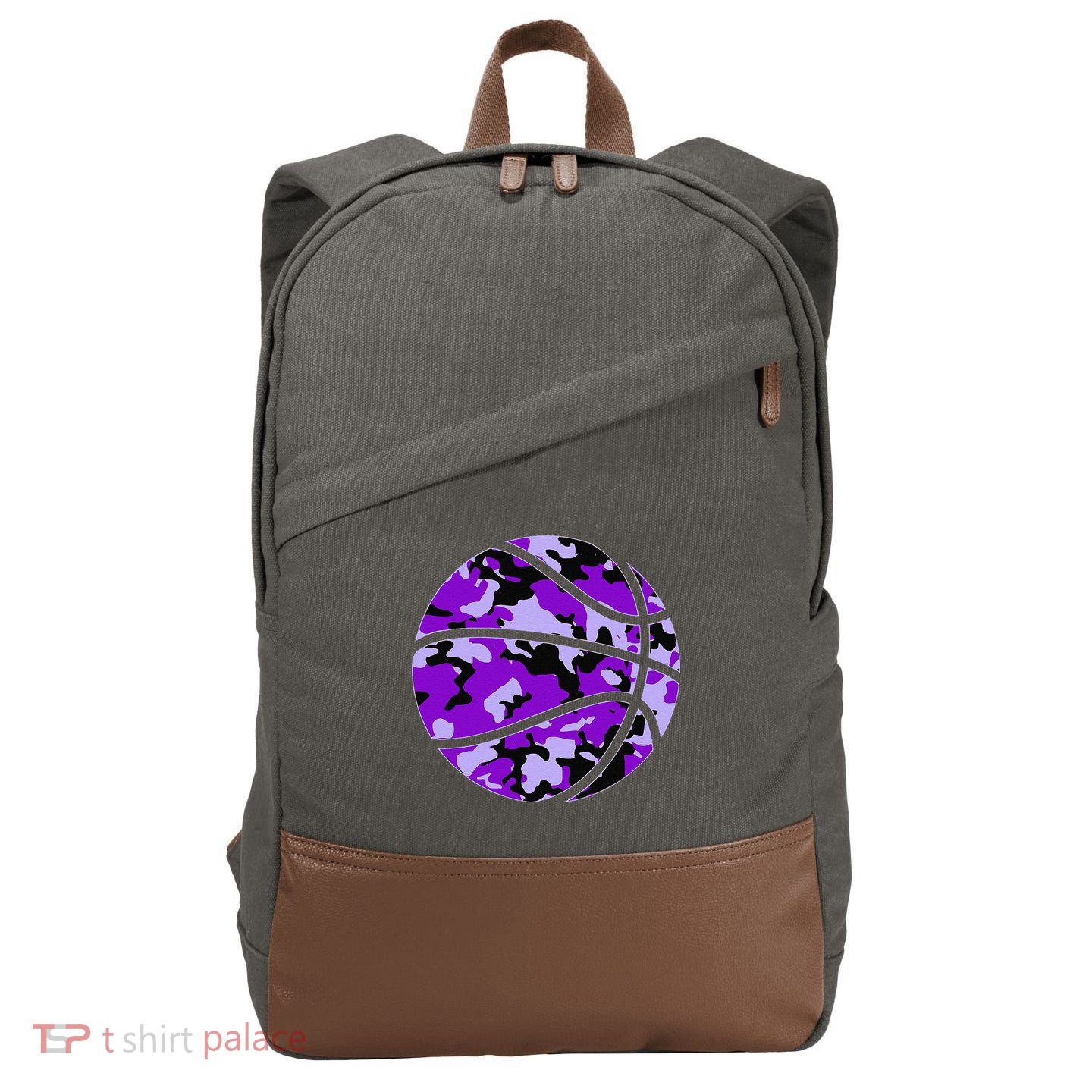 Purple Basketball Camo Purple Camouflage Basketball Cotton Canvas Backpack