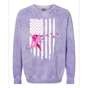 Patriot Breast Cancer Awareness Ribbon With Doves And Feather Gift Colorblast Crewneck Sweatshirt