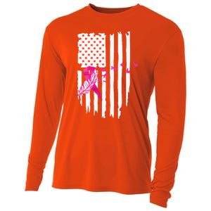 Patriot Breast Cancer Awareness Ribbon With Doves And Feather Gift Cooling Performance Long Sleeve Crew