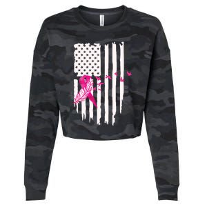 Patriot Breast Cancer Awareness Ribbon With Doves And Feather Gift Cropped Pullover Crew