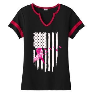 Patriot Breast Cancer Awareness Ribbon With Doves And Feather Gift Ladies Halftime Notch Neck Tee