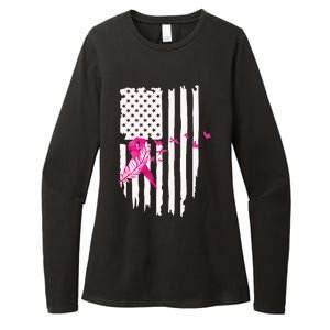 Patriot Breast Cancer Awareness Ribbon With Doves And Feather Gift Womens CVC Long Sleeve Shirt