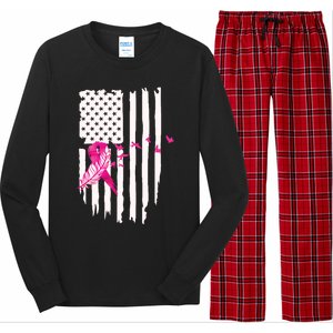 Patriot Breast Cancer Awareness Ribbon With Doves And Feather Gift Long Sleeve Pajama Set