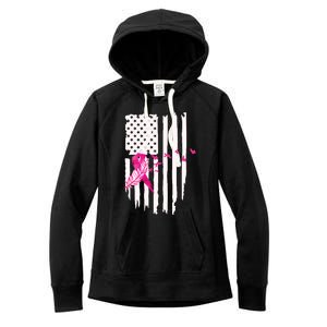 Patriot Breast Cancer Awareness Ribbon With Doves And Feather Gift Women's Fleece Hoodie