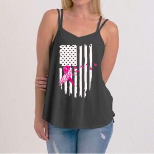 Patriot Breast Cancer Awareness Ribbon With Doves And Feather Gift Women's Strappy Tank