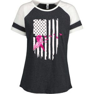 Patriot Breast Cancer Awareness Ribbon With Doves And Feather Gift Enza Ladies Jersey Colorblock Tee