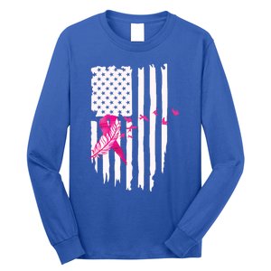 Patriot Breast Cancer Awareness Ribbon With Doves And Feather Gift Long Sleeve Shirt