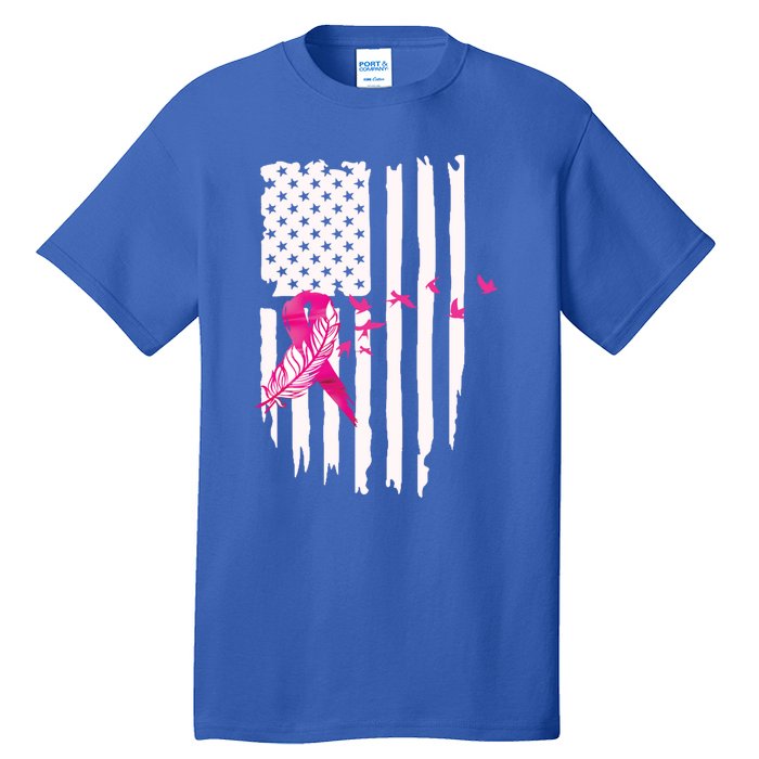 Patriot Breast Cancer Awareness Ribbon With Doves And Feather Gift Tall T-Shirt