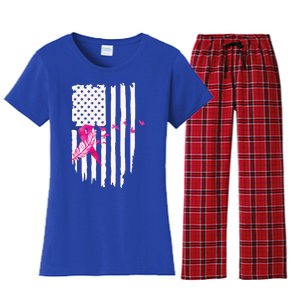 Patriot Breast Cancer Awareness Ribbon With Doves And Feather Gift Women's Flannel Pajama Set